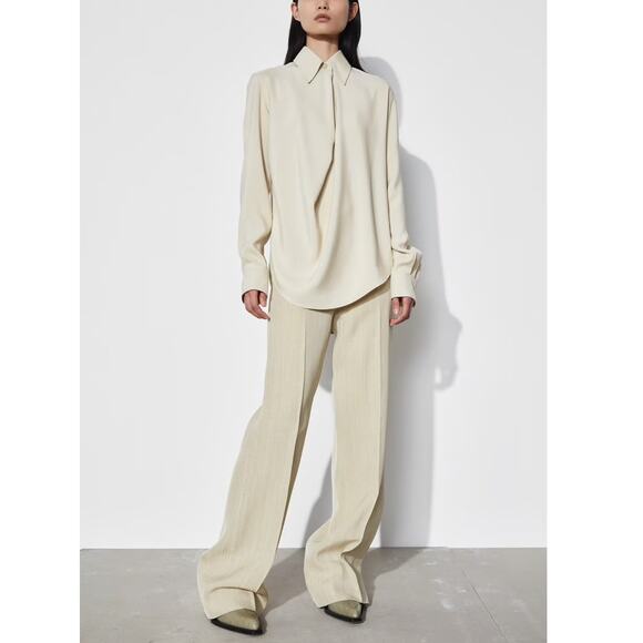 NWT Petar Petrov Lami Silk Blend Collared Draped Pleat Long Sleeve Blouse 44 / L - Picture 1 of 14